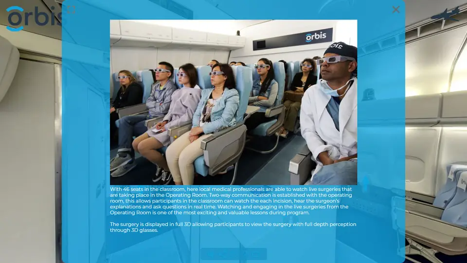 An information panel opening inside the Orbis tour